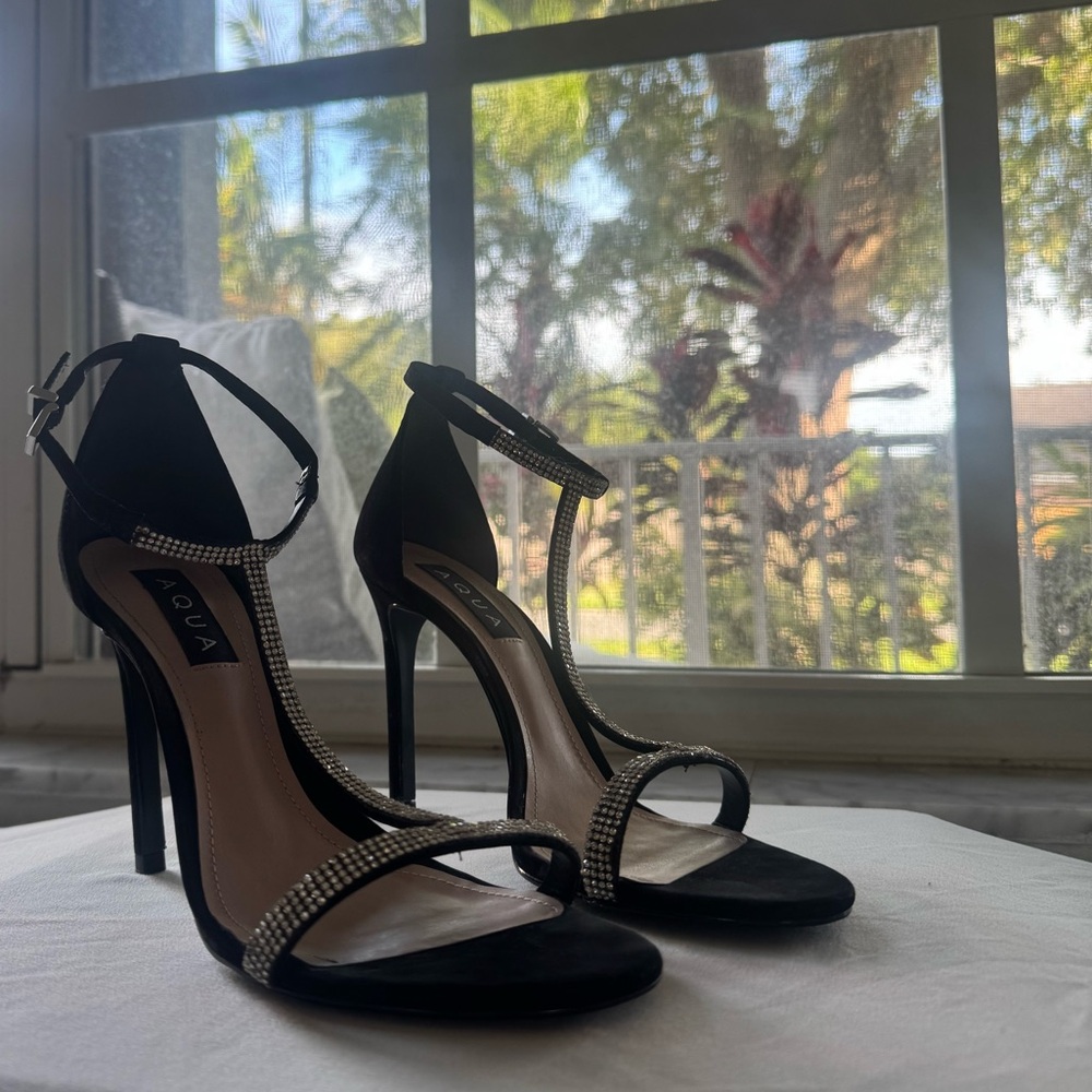 Aqua Black and Silver Stiletto Heels